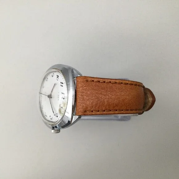 Vintage Timex Electric Watch Men 37mm Silver Tone A Cell Leather New Battery